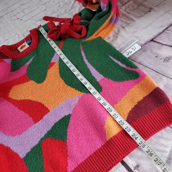 Farm Rio X Anthropologie Cold-Shoulder Sweater Tassel Balloon Sleeves Multicolor - Picture 10 of 11